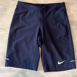 Nike   Women’s Long Line Athletic Shorts Navy/White logo   Dri-Fit    Size M